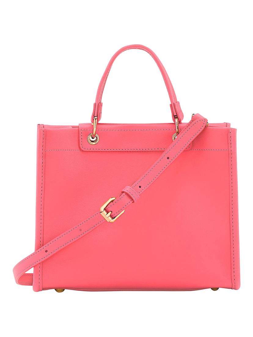 Small Cabas Pink Handbag with Embossed Logo on the Front and Adjustable and Removable Shoulder Strap in Leather Woman