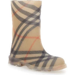 Marsh Beige Boots with All-Over Check Motif in Rubber Girls