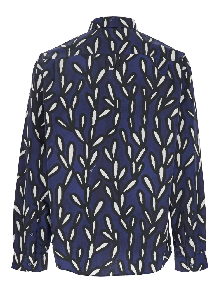 La Chemise Jean Blue Shirt with Spread Collar and All-Over Logo Motif in Cotton Man alternative