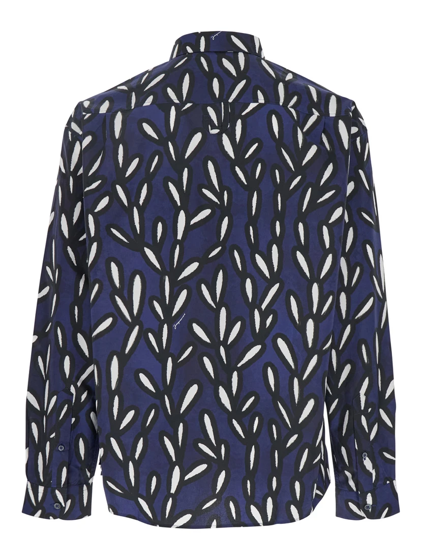 La Chemise Jean Blue Shirt with Spread Collar and All-Over Logo Motif in Cotton Man