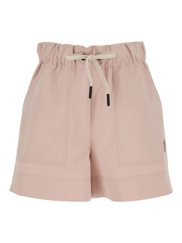 Pink Shorts with Elastic Drawstring Elastic Waist and Logo Embroidery on the Side in Tech Fabric Woman
