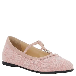 Pink Ballerinas with Metallic Logo and All-Over GG Motif in Fabric Girl