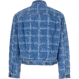Marlene Blue Jacket with All-Over Printed Lettering Logo in Denim Man