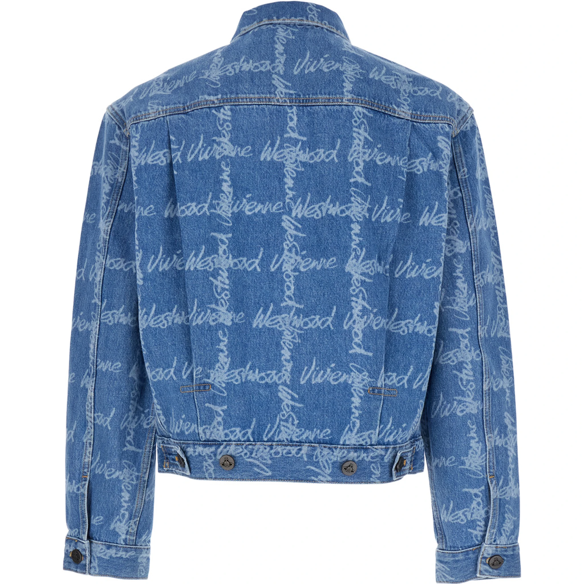 Marlene Blue Jacket with All-Over Printed Lettering Logo in Denim Man
