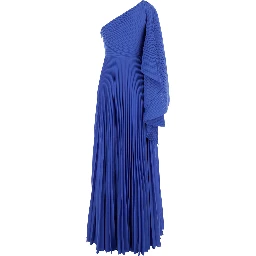 Maci Blue One-Shoulder Long Dress with Pleated Effect in Tech Fabric Woman