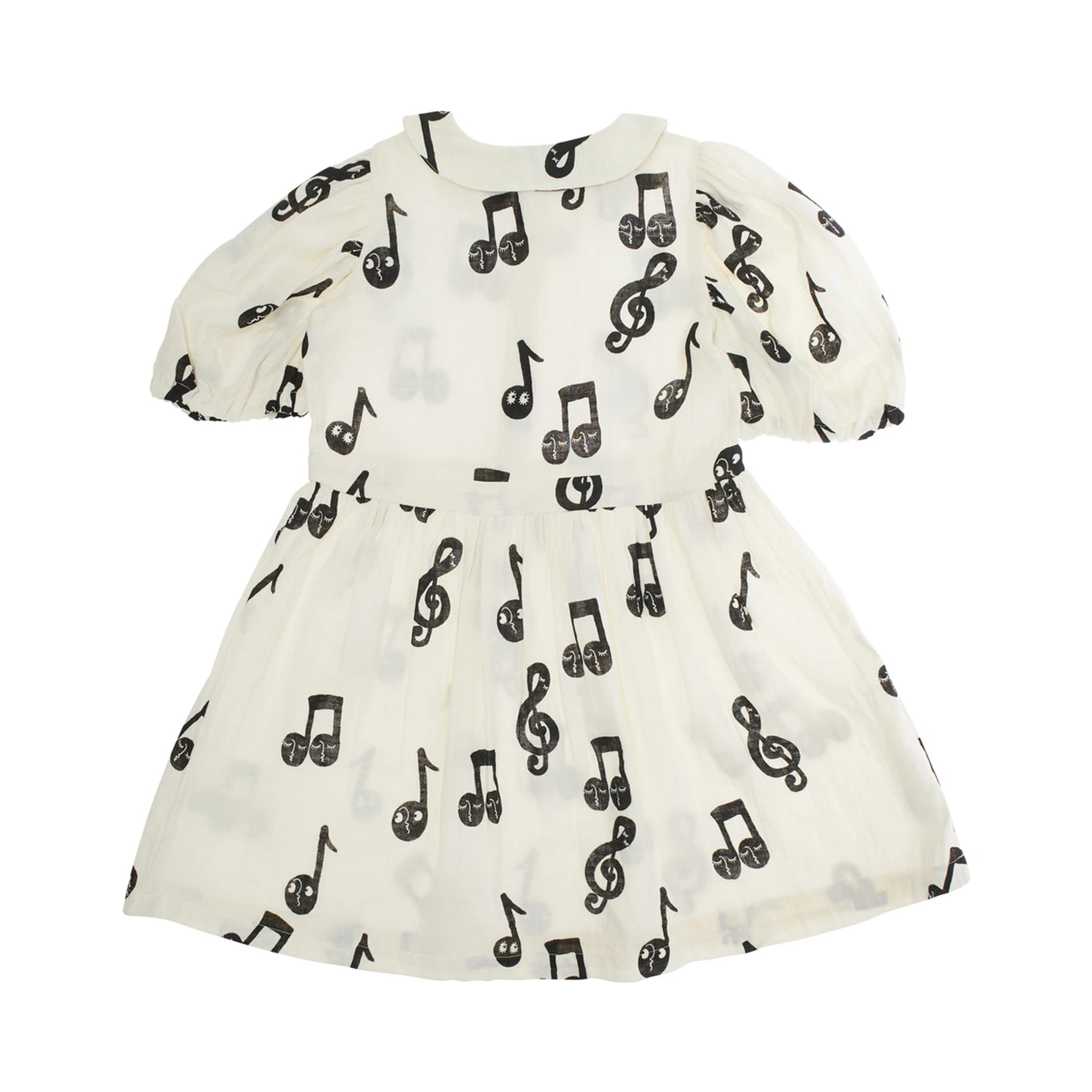 White Dress with All-Over Printed Musical Notes in Cotton Girl