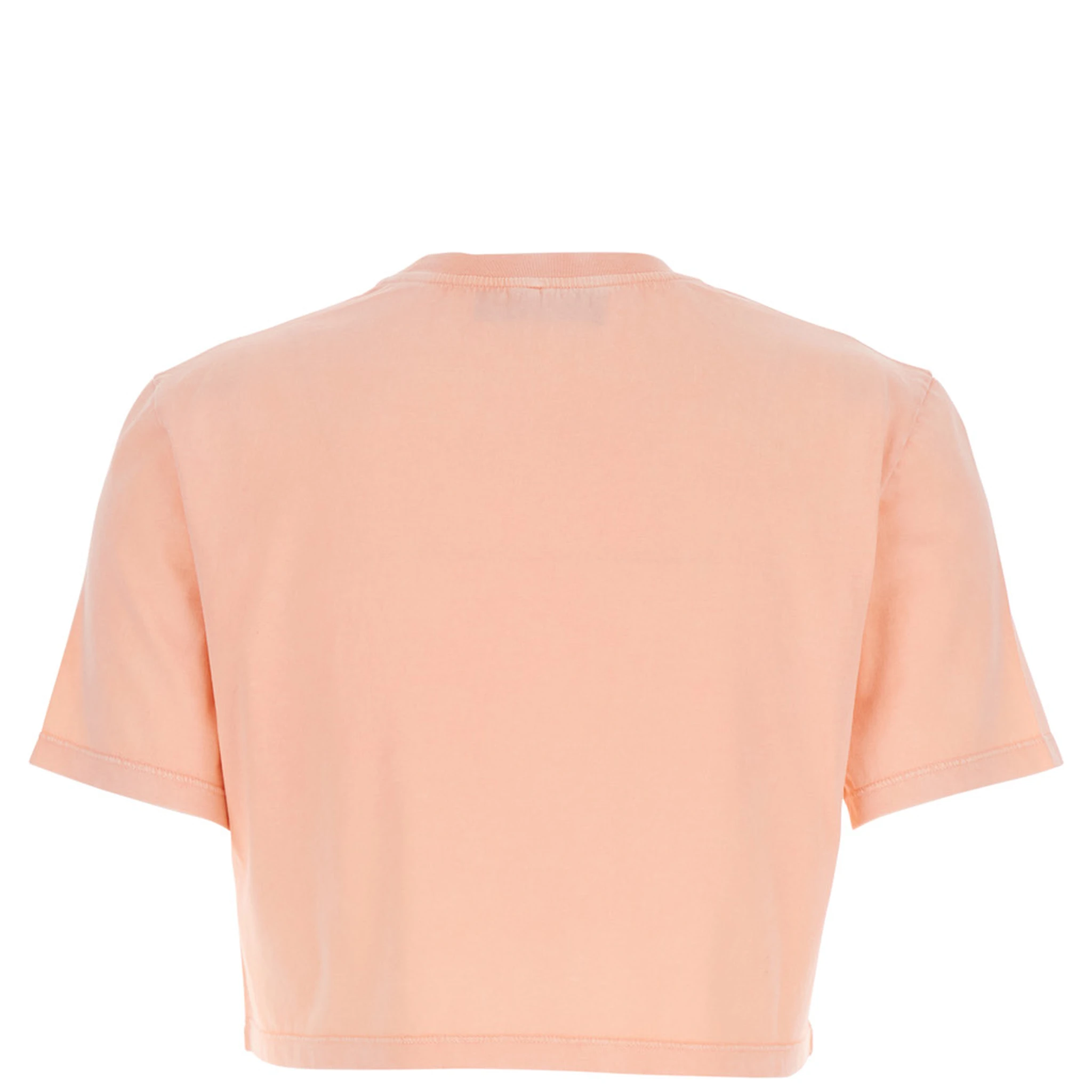 Pink T-shirt with Cropped Design and Raised Logo on the Front in Cotton Woman