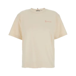 White T-Shirt with Logo Printed on the Front and Logo Patch on the Sleeve in Cotton Man