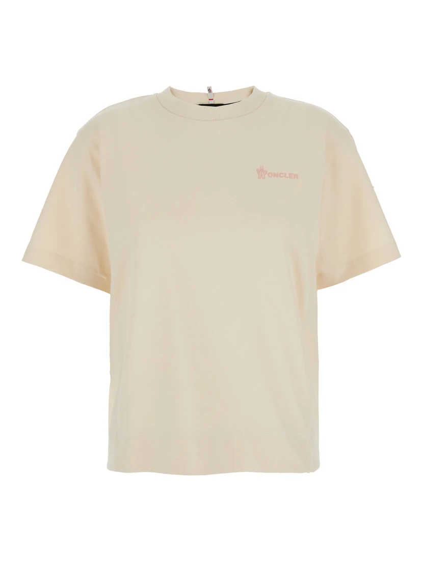 White T-Shirt with Logo Printed on the Front and Logo Patch on the Sleeve in Cotton Man