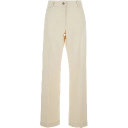 Beige Five Pocket Jeans with Logo Patch on the Back in Cotton Woman