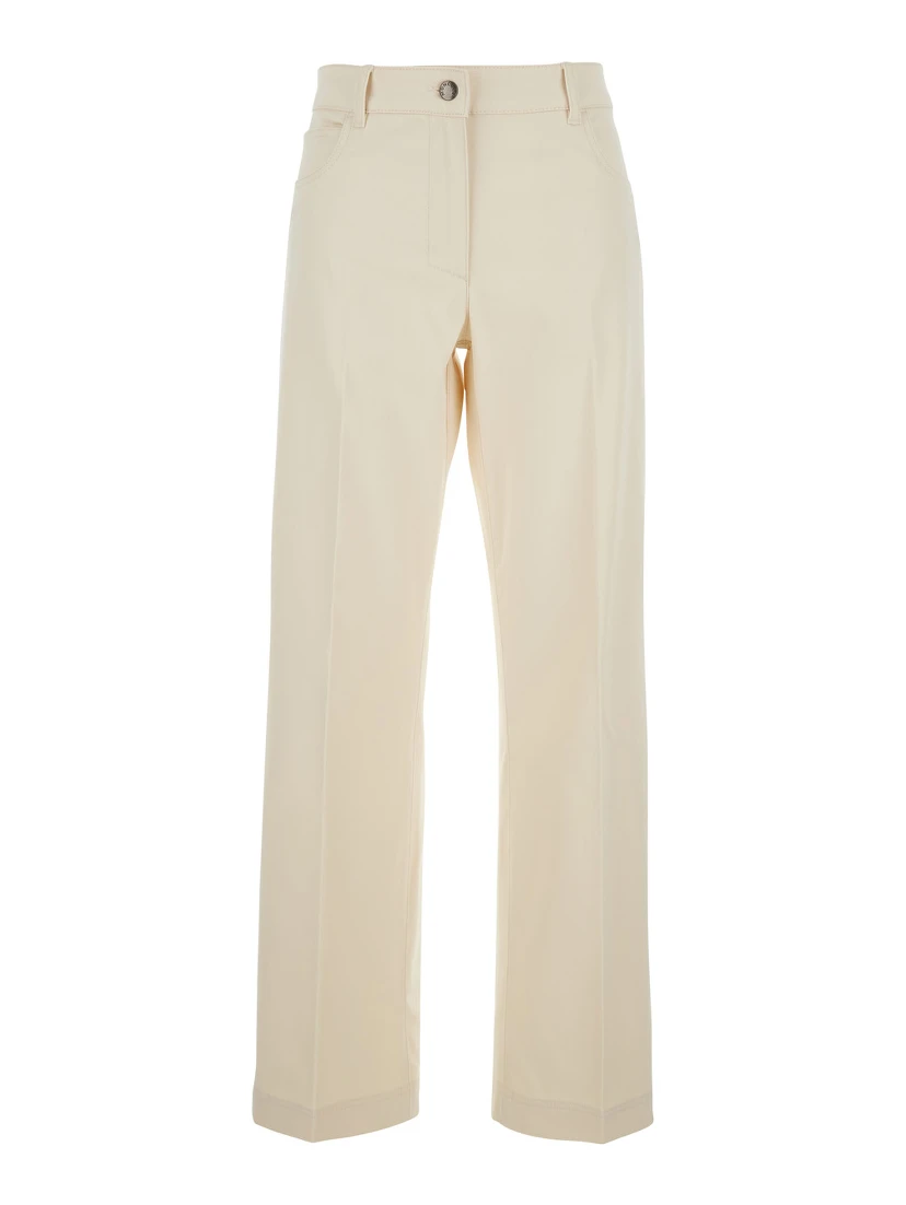 Beige Five Pocket Jeans with Logo Patch on the Back in Cotton Woman