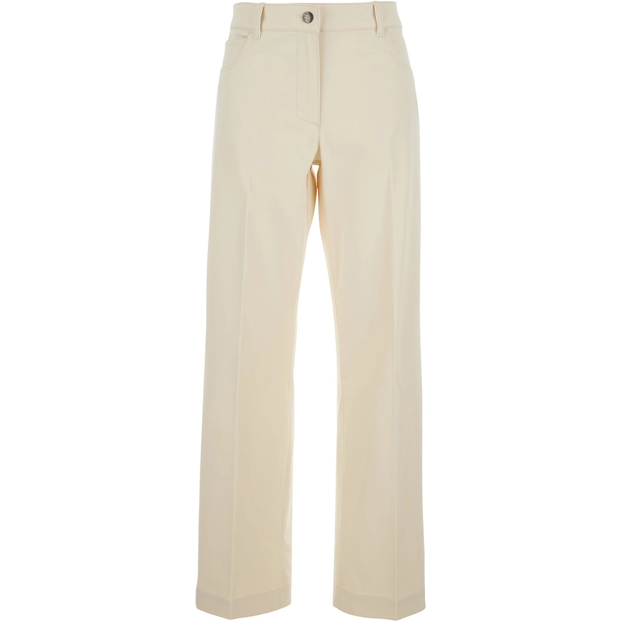 Beige Five Pocket Jeans with Logo Patch on the Back in Cotton Woman