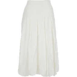 White Skirt with Balloon Design and Pleated Details in Viscose Woman