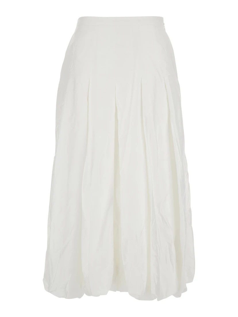 White Skirt with Balloon Design and Pleated Details in Viscose Woman