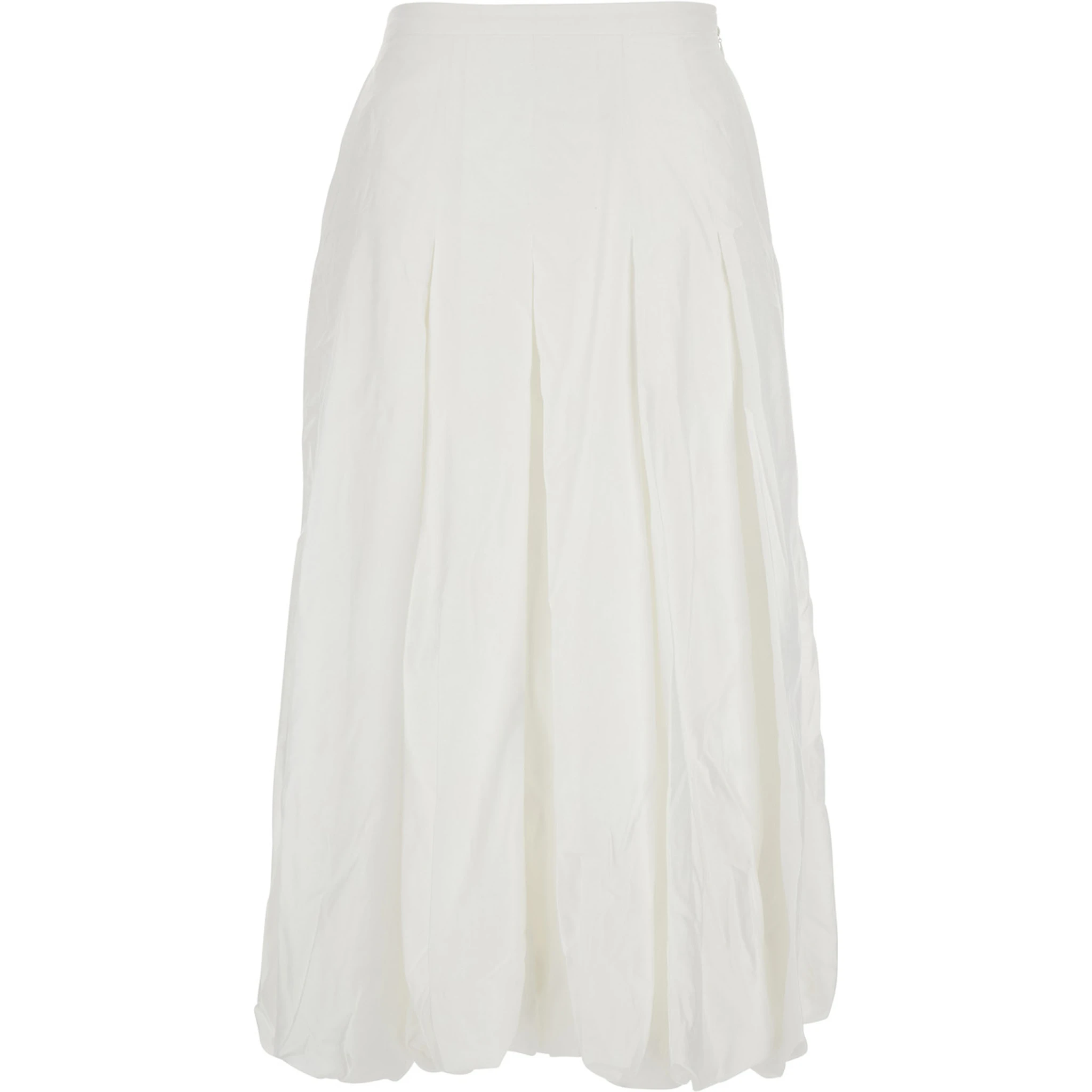 White Skirt with Balloon Design and Pleated Details in Viscose Woman