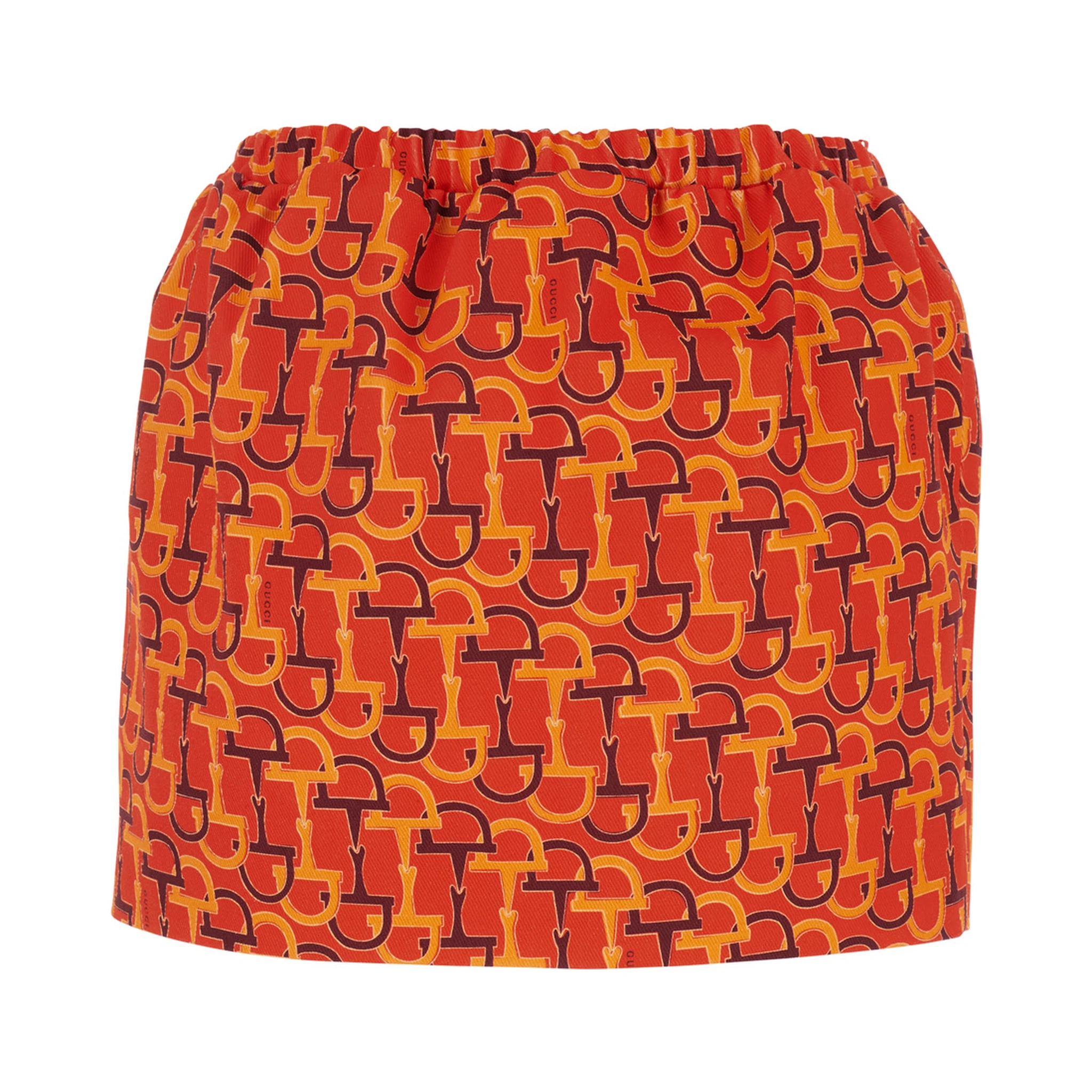 Orange Skirt with Elastic Waist and All-Over Horsebit Print in Cotton Woman