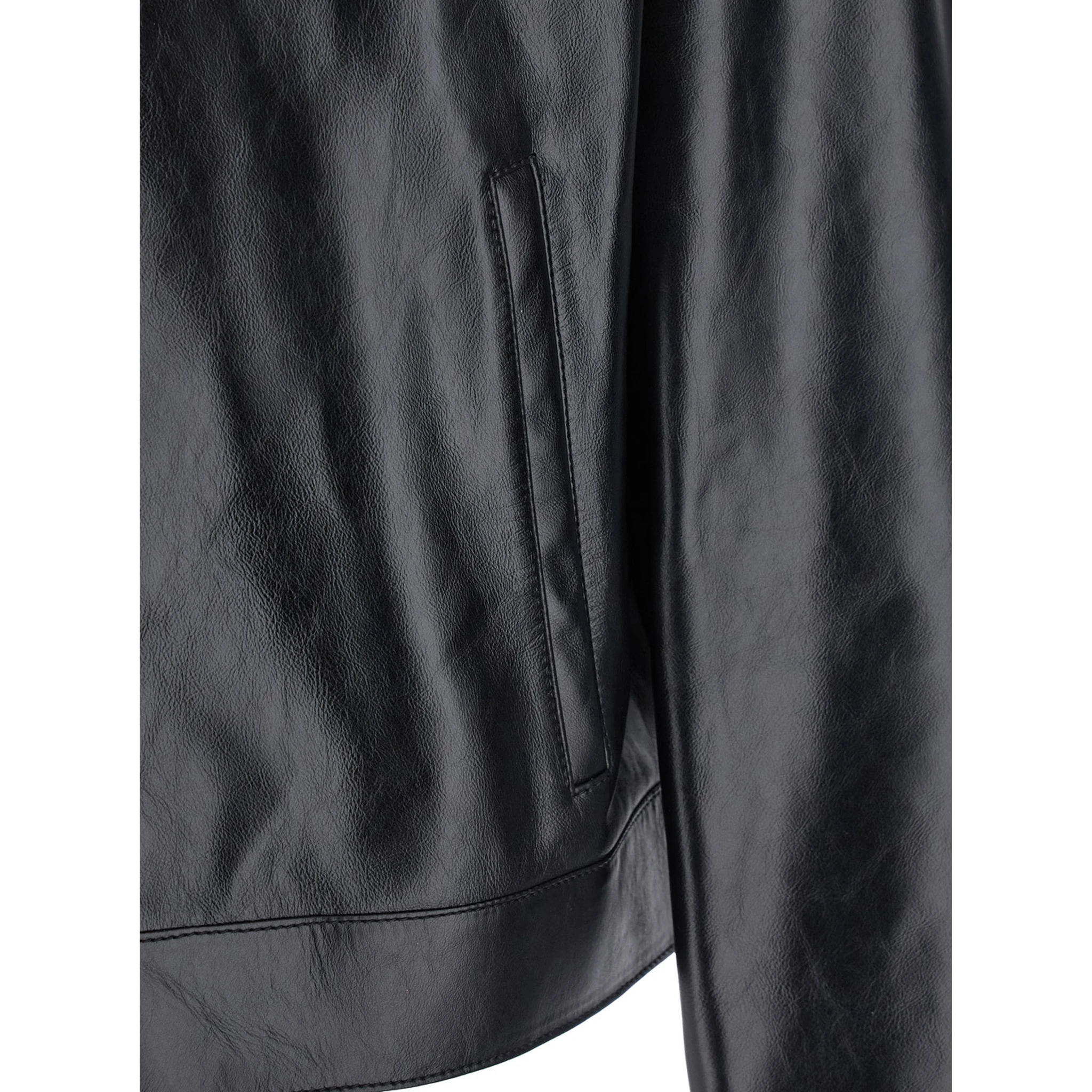 Black Jacket with Logo Patch on the Back in Leather Man