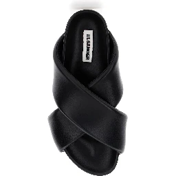 Black Sandals with Criss Cros Bands in Smooth Leather Man