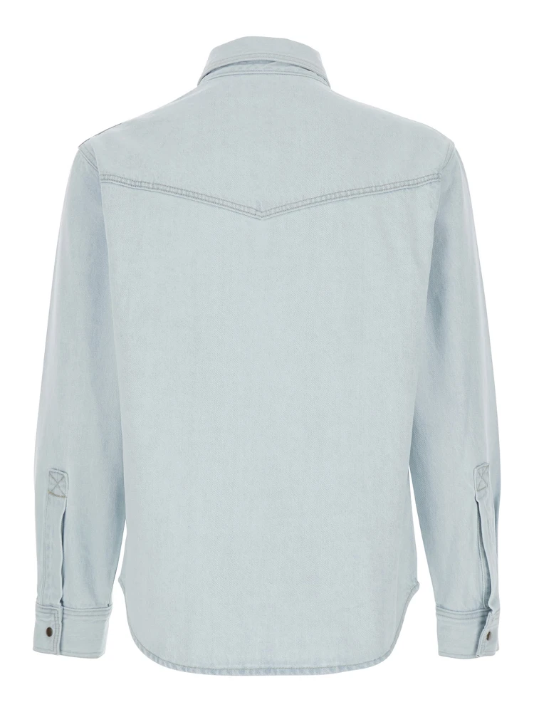 Light Blue Shirt with Chest Pockets and Logo Patch in Denim Man alternative