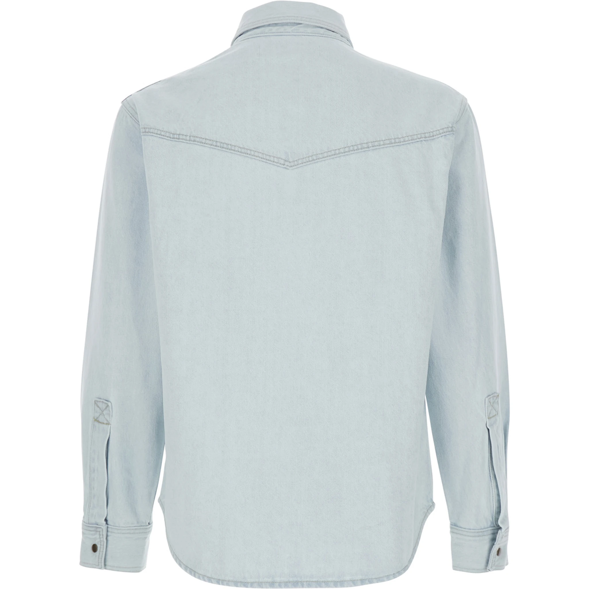 Light Blue Shirt with Chest Pockets and Logo Patch in Denim Man