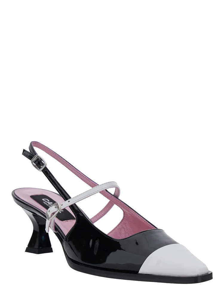 Cecile Black Slingback Pumps with Contrasting Toe and Sculpted Heel in Leather Woman alternative