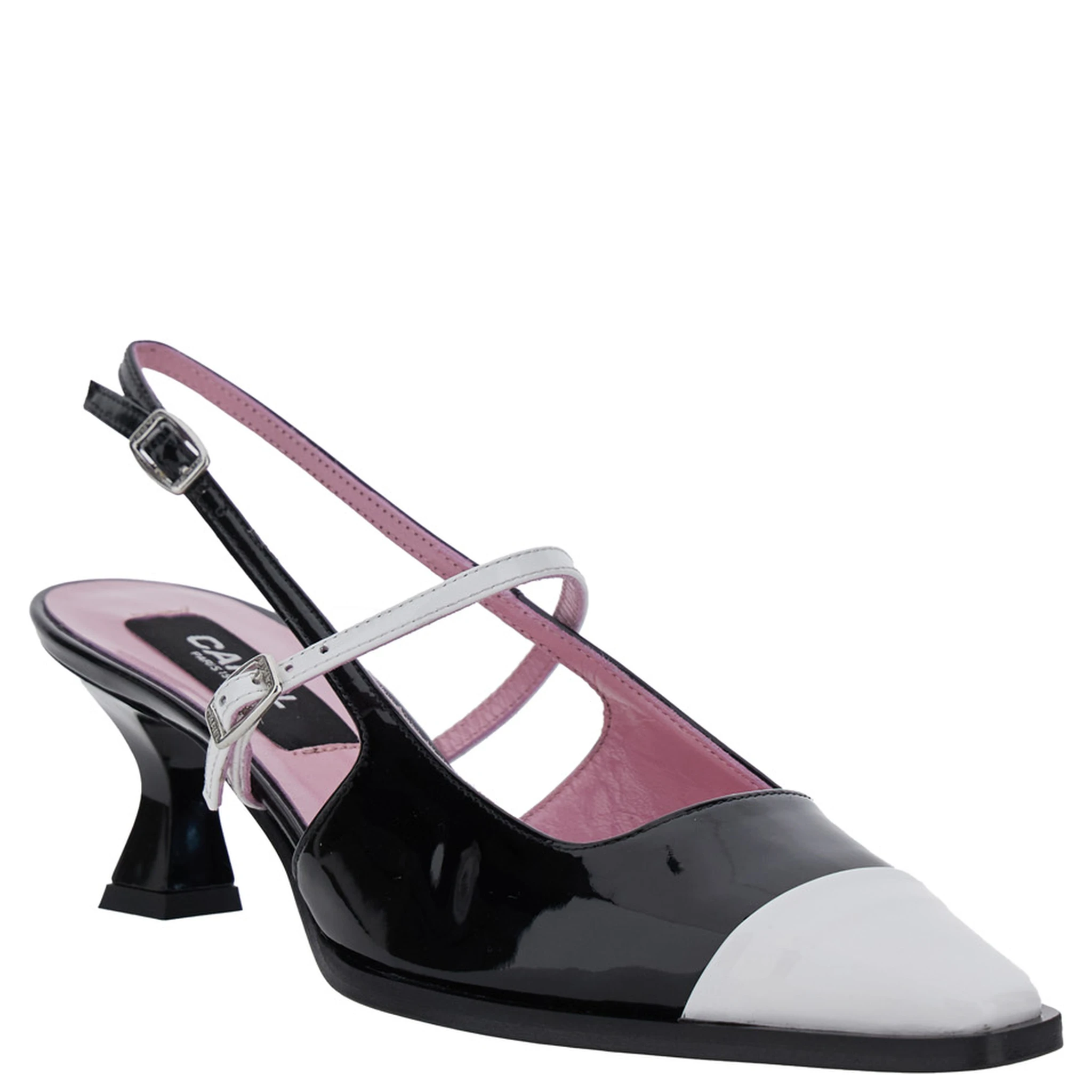 Cecile Black Slingback Pumps with Contrasting Toe and Sculpted Heel in Leather Woman