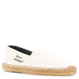 White Espadrilles with Logo Saint Laurent in Cotton and Linen Man