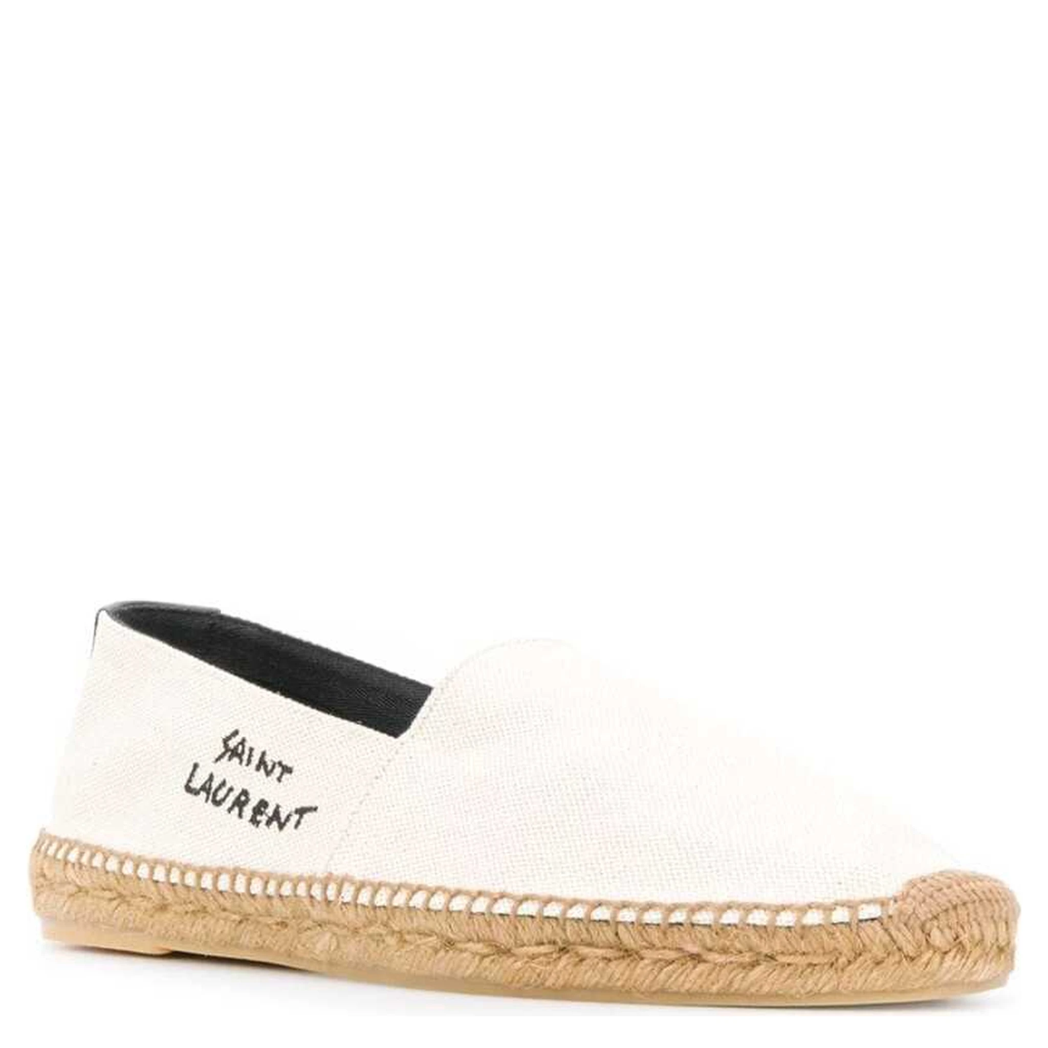 White Espadrilles with Logo Saint Laurent in Cotton and Linen Man