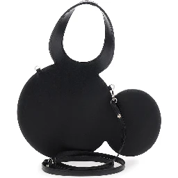 Mickey Black Crossbody Bag with Adjustable and Removable Shoulder Strap and Logo Lettering on the Front in Leather Woman