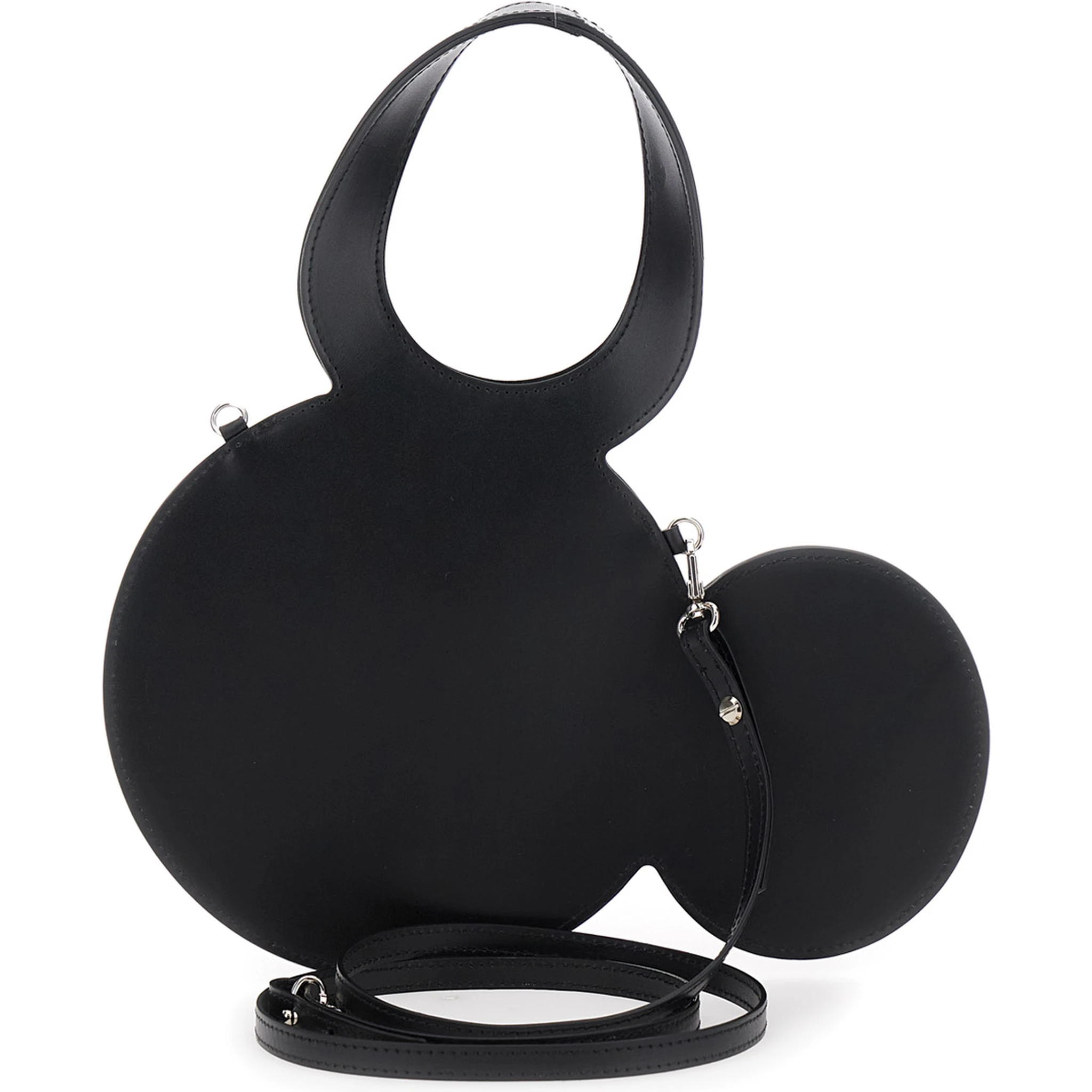 Mickey Black Crossbody Bag with Adjustable and Removable Shoulder Strap and Logo Lettering on the Front in Leather Woman