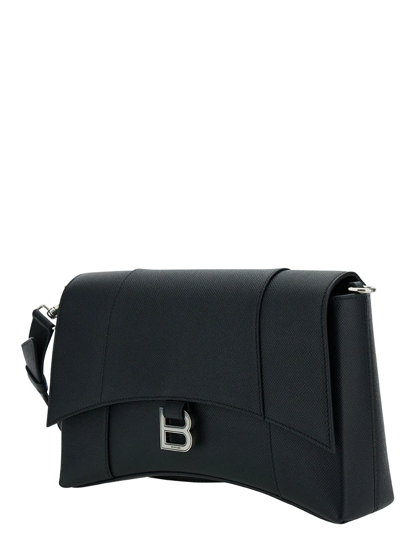 Messenger Downtown Black Cross-Body Bag with B Logo in Semi Matte Leather Man