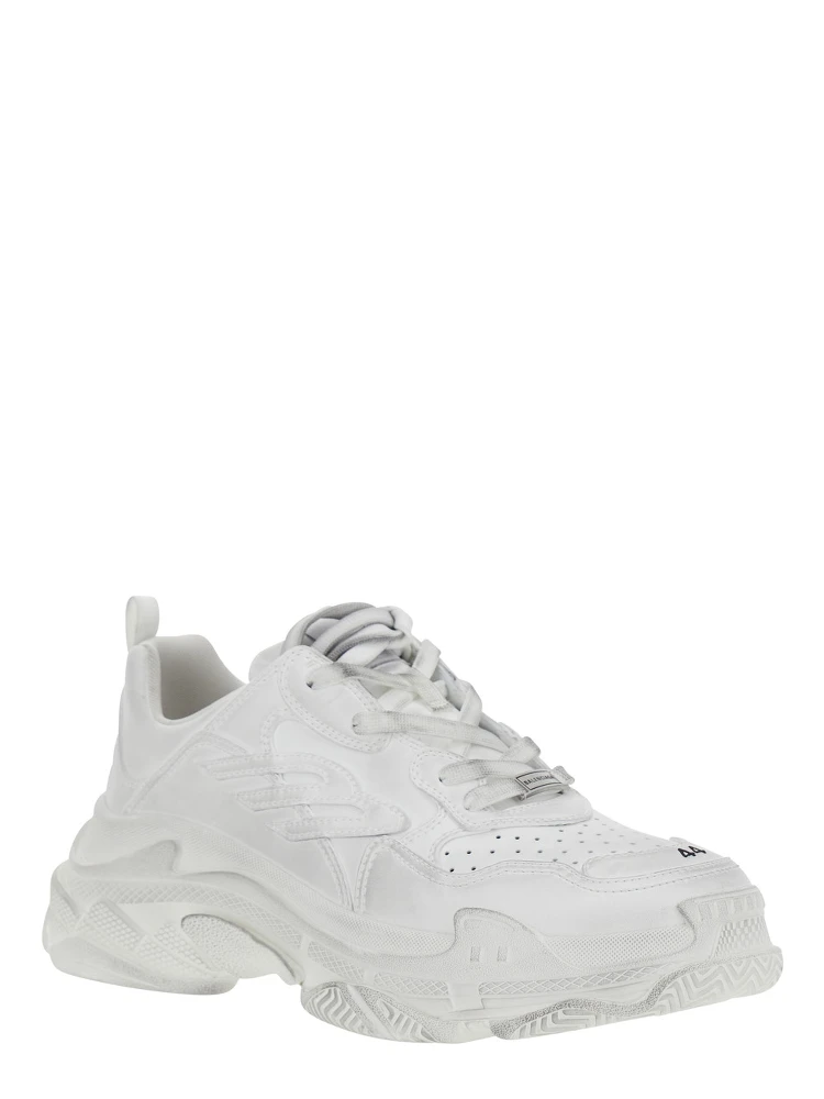 Triple S Sporty White Sneaker with 3B Logo Embroidered on the Side and Worn Effect in Tech Fabric Man alternative