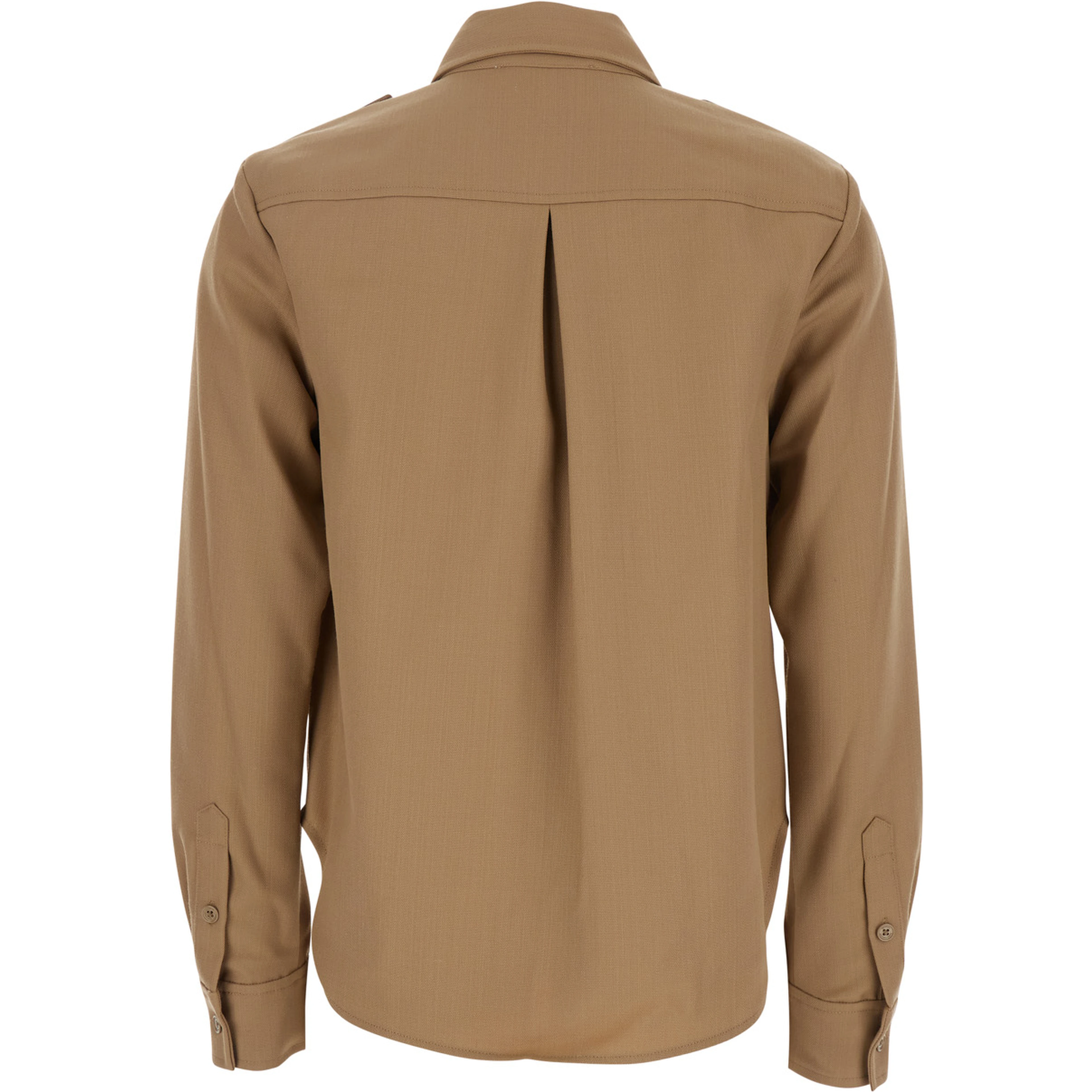 Beige Shirt with Patch Pockets on the Chest in Virgin Wool Blend Woman
