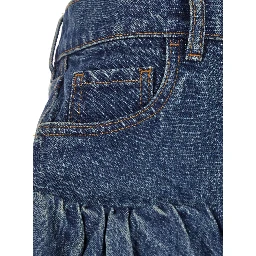 Blue Miniskirt with Logo Patch on the Rear and Gathered Hem in Denim Woman