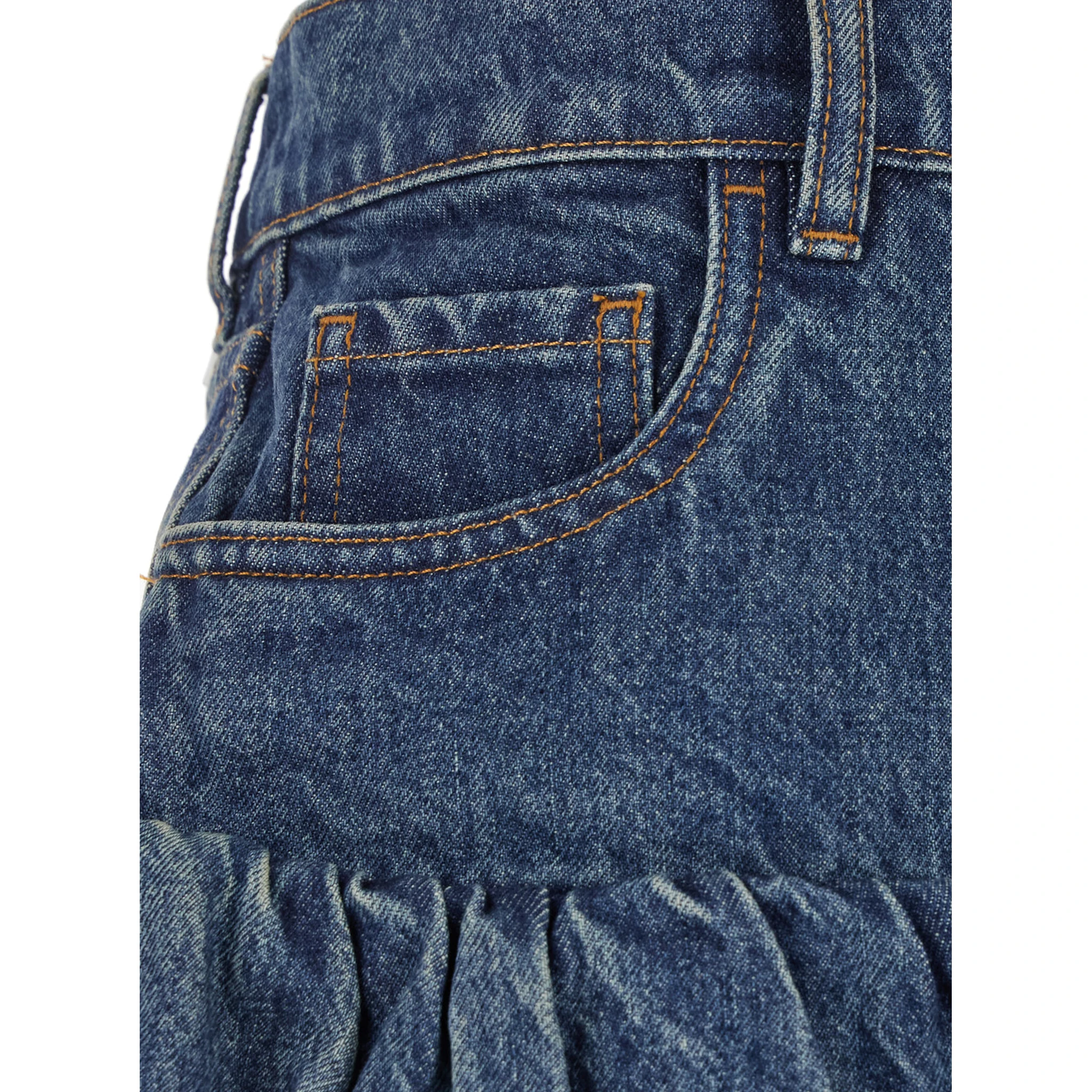 Blue Miniskirt with Logo Patch on the Rear and Gathered Hem in Denim Woman