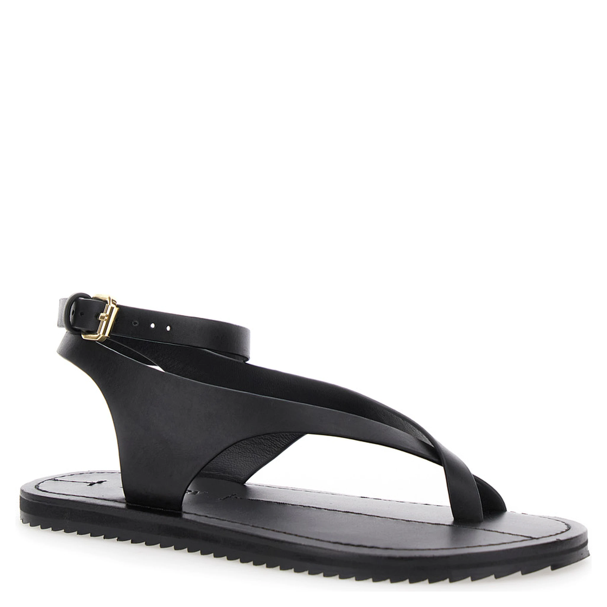 Millar Black Sandals with Criss-Crossed Straps and Buckle Closure in Leather Woman