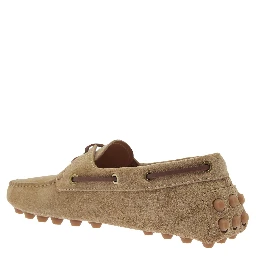 Gommino Beige Loafers with Woven Tie in Suede Woman