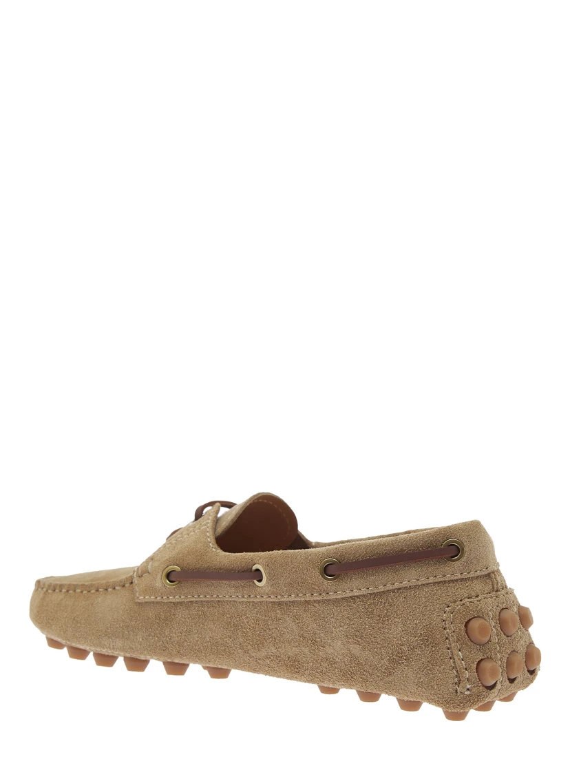 Gommino Beige Loafers with Woven Tie in Suede Woman