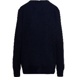Blue Crewneck Sweater with Pony Logo Embroidered on the Front in Wool Man