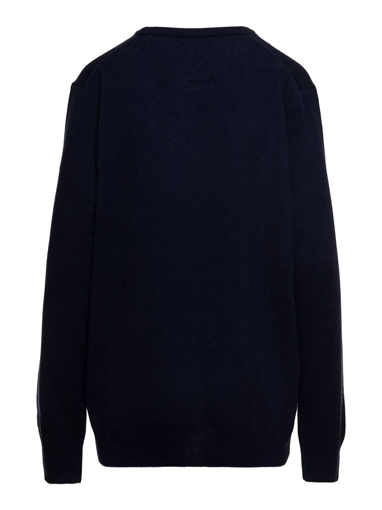 Blue Crewneck Sweater with Pony Logo Embroidered on the Front in Wool Man alternative
