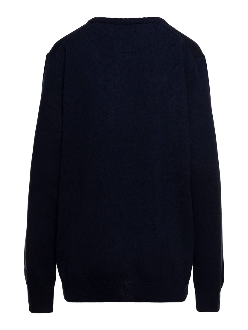 Blue Crewneck Sweater with Pony Logo Embroidered on the Front in Wool Man