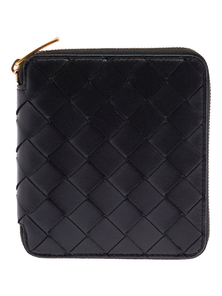 Bottega Veneta Woman Black Intreccio Leather Wallet