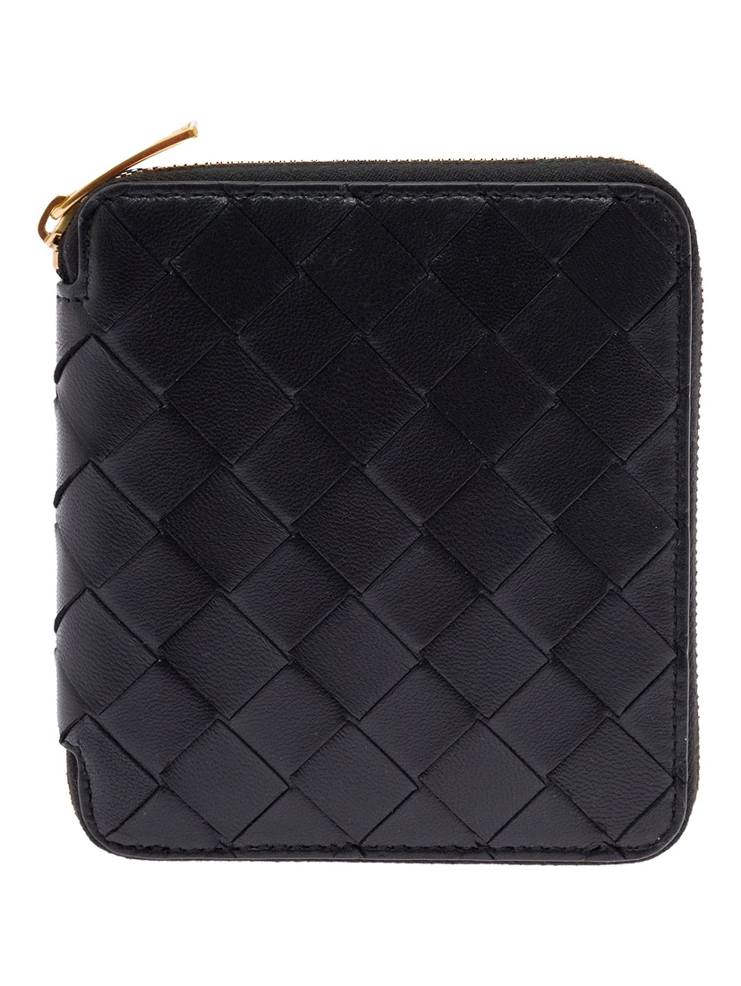 Bottega Veneta Woman Black Intreccio Leather Wallet