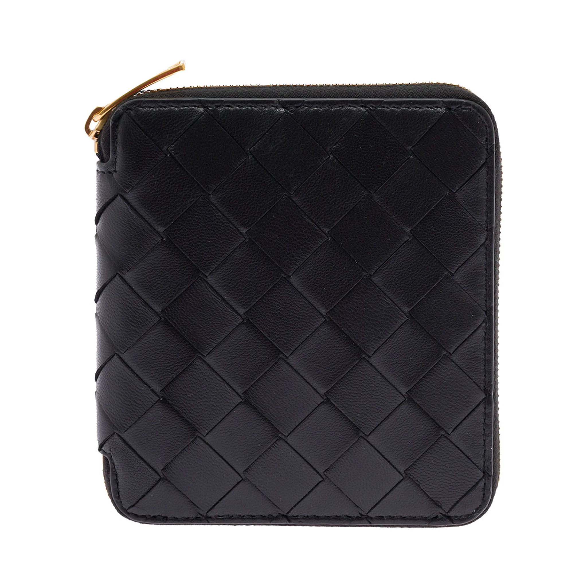 Bottega Veneta Woman Black Intreccio Leather Wallet