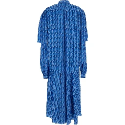 Blue Long Dress with All-Over Print and Bow Closure in Fabric Woman