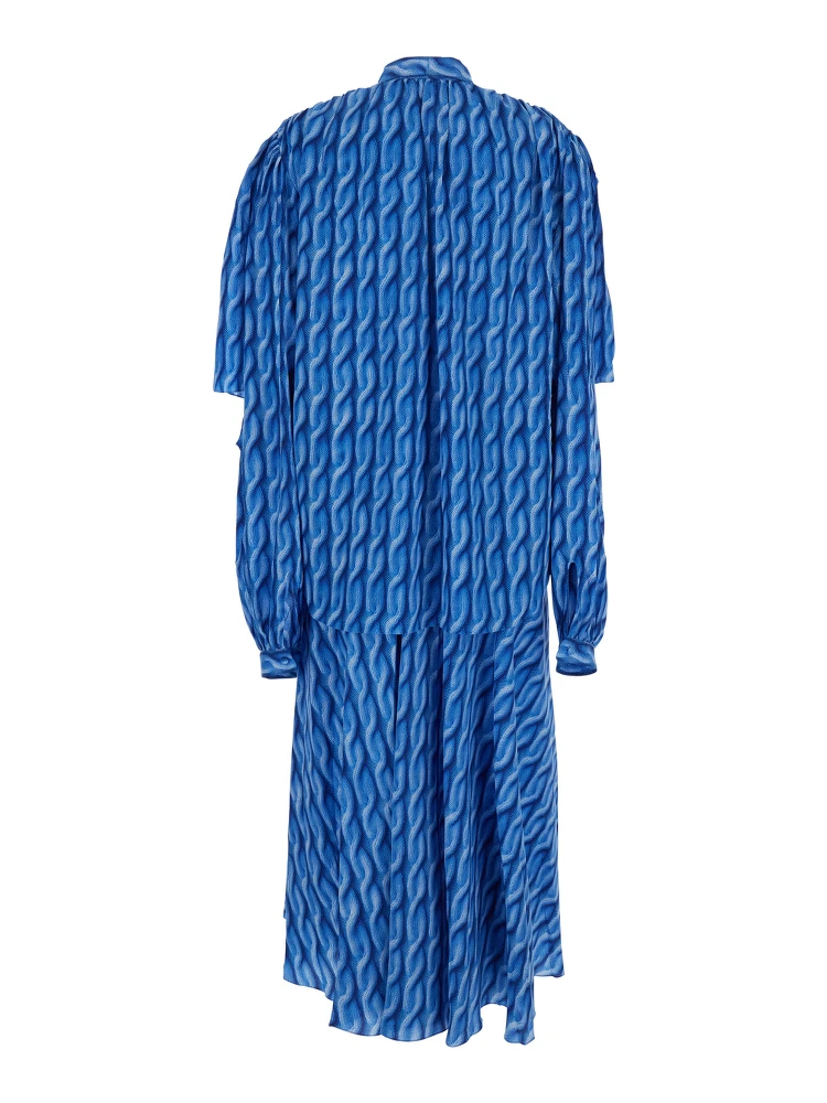 Blue Long Dress with All-Over Print and Bow Closure in Fabric Woman alternative