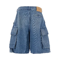Light Blue Bermuda Shorts with Cargo Pockets and Logo Patch on the Back in Denim Man