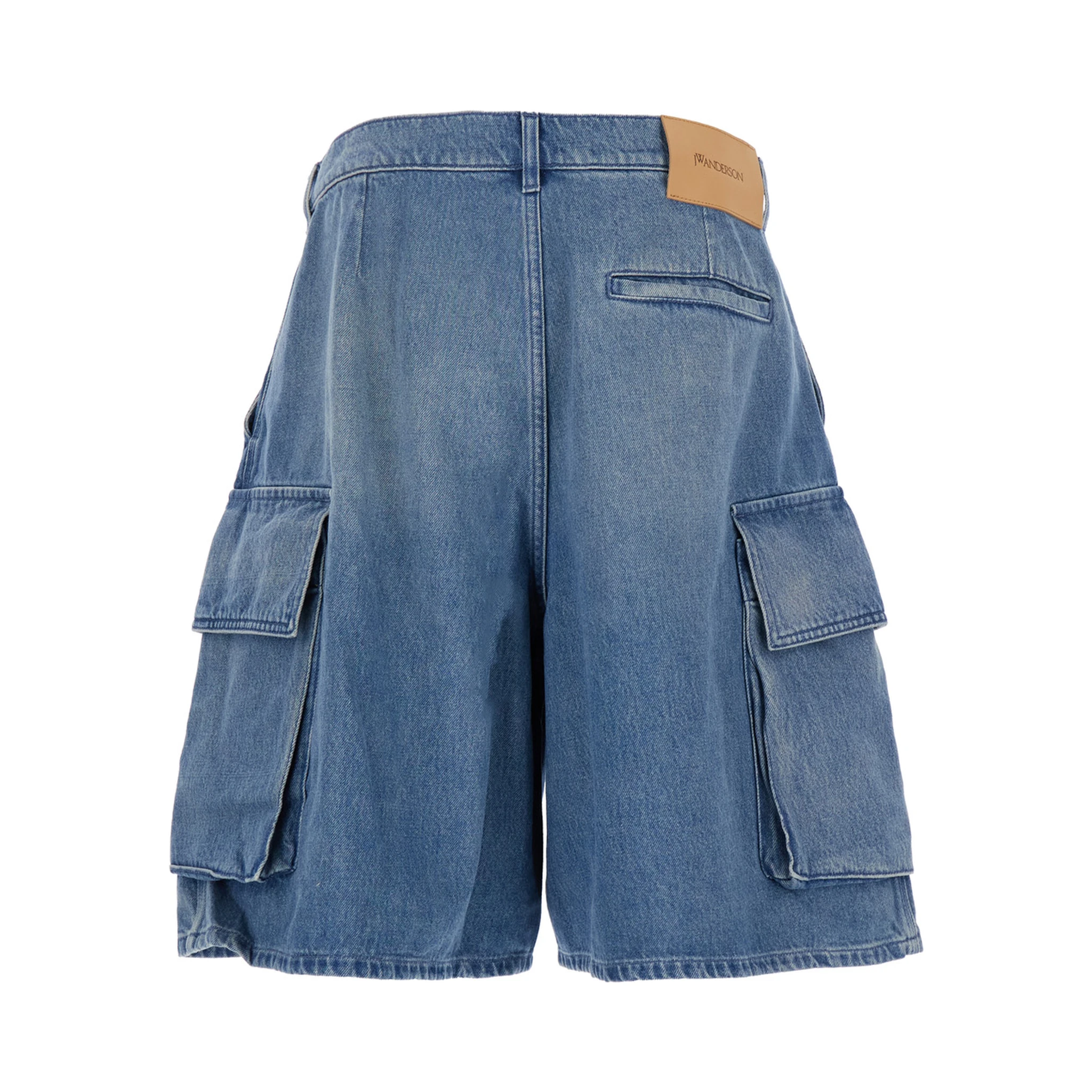 Light Blue Bermuda Shorts with Cargo Pockets and Logo Patch on the Back in Denim Man