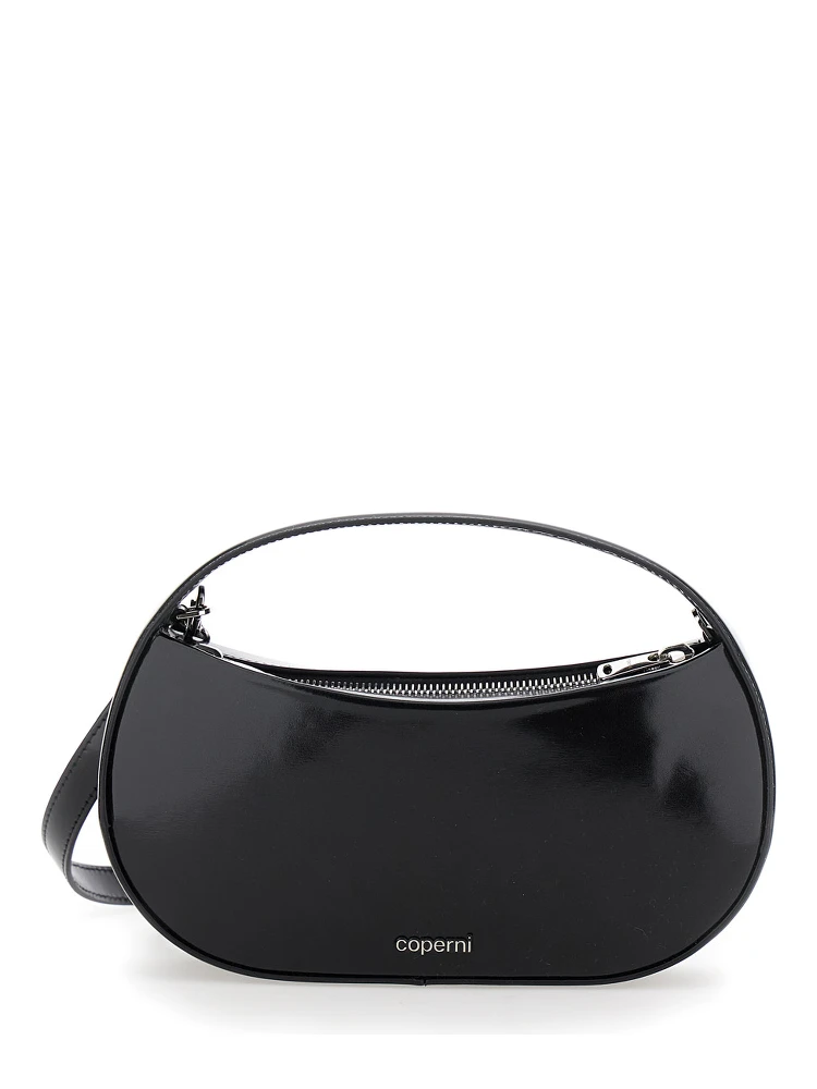 Sound Swipe Small Black Handbag with Logo Detail in Leather Woman