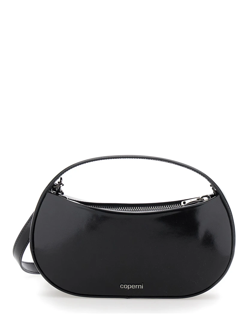 Sound Swipe Small Black Handbag with Logo Detail in Leather Woman